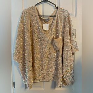 White Birch Gold Sequin Short Sleeve Top - 3X